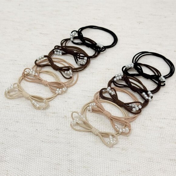 10 Pack Bow Hair Ties Faux Pearl Elastic Ponytail Holders for Women - Picture 2 of 6